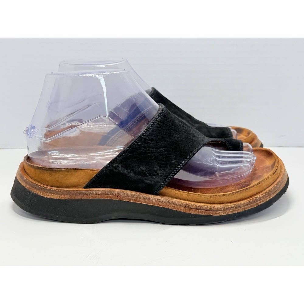 1803 Women's Size 37 Black Leather Toe Loop Slide Sandals Portugal